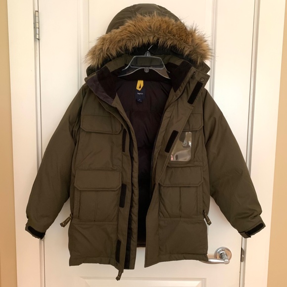 Gap Kids Winter Down Puffer Hooded Parka Jacket in Olive Green Size Large (10 ) - Picture 9 of 14